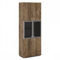 Шкаф V-613 широкий, высокий комбинированный. 6 дверей, верх и низ — ЛДСП, середина — стекло в алюм. 