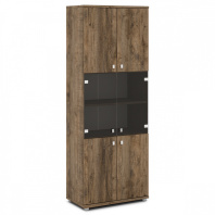 Шкаф V-633 широкий высокий комбинированный, верх и низ — двери ЛДСП, середина — стекло для кабинета 